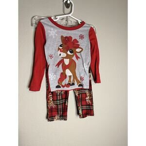 Toddler Girls Red Plaid Rudolph Red Nosed Reindeer Christmas Pajama Set 3T